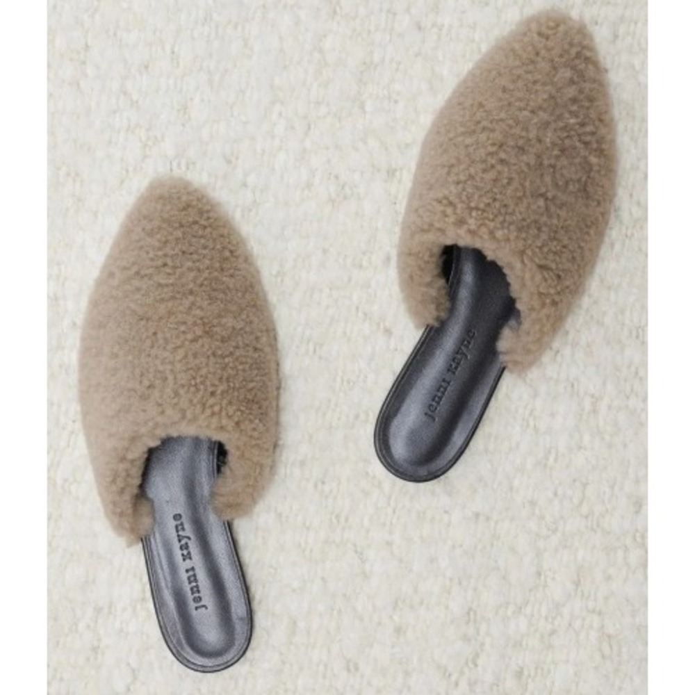 Jenni Kayne Shearling Mule Taupe Pointed Toe Slide‎ Flat Made in Italy Size 37